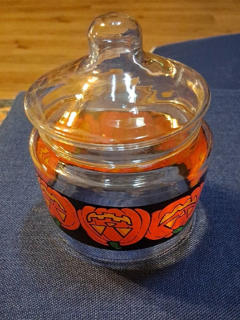 Vintage Orange Jack-O'-Lantern Glass Candy Jar
